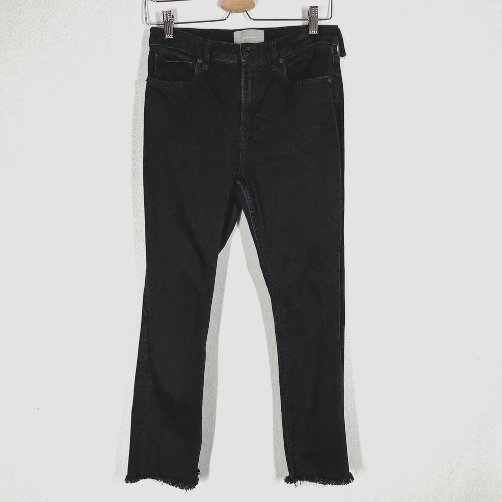 Everlane High Rise Kick Crop Raw Hem Jeans 28 Black‎ Trendy Pants Casual FLAW
